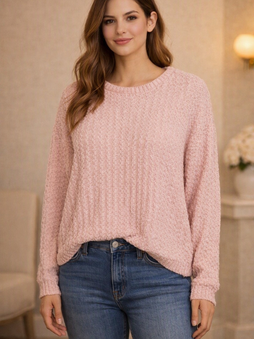 Hollister Blush Pink Crewneck Chenille Sweater